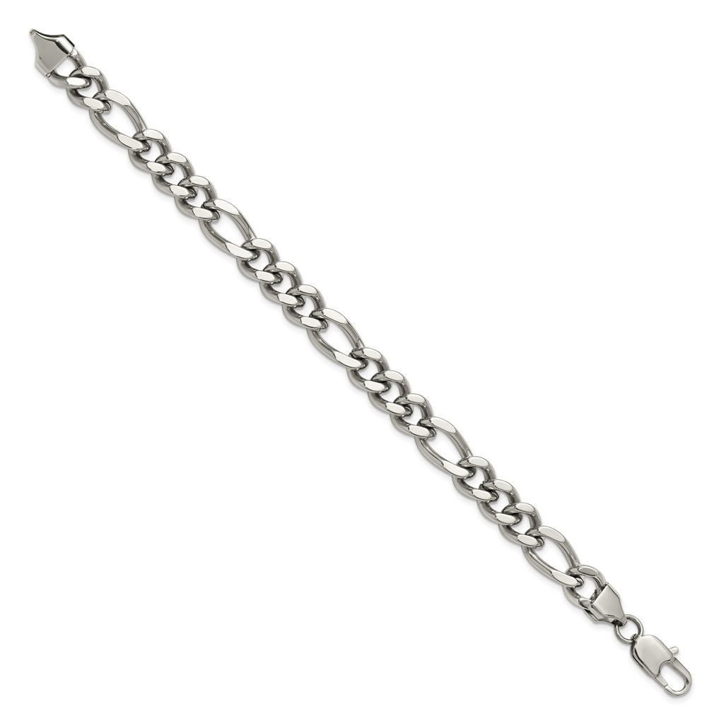 Men's Polished Stainless Steel Figaro Chain Bracelet 9mm