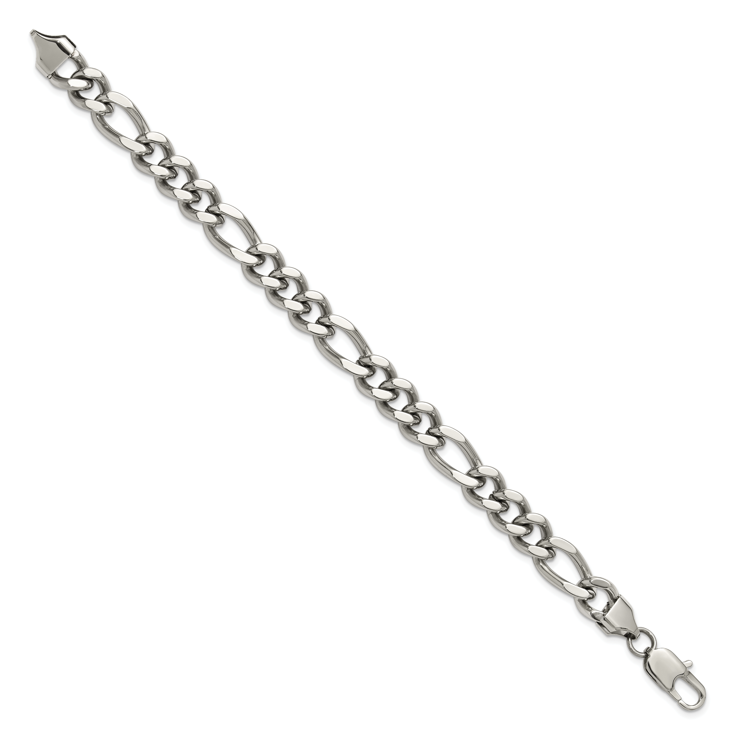 Men's Polished Stainless Steel Figaro Chain Bracelet 9mm