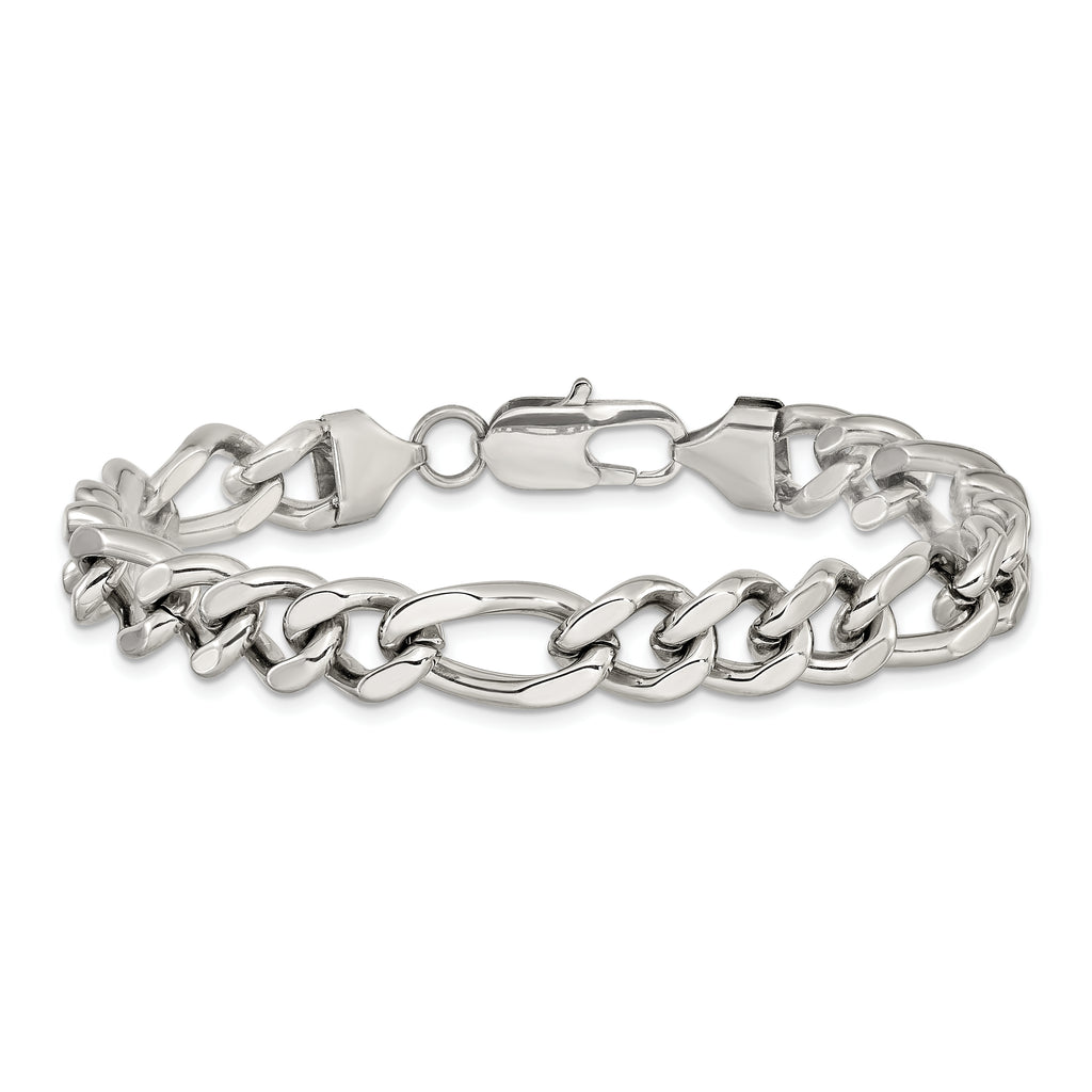 Men's Polished Stainless Steel Figaro Chain Bracelet 9mm