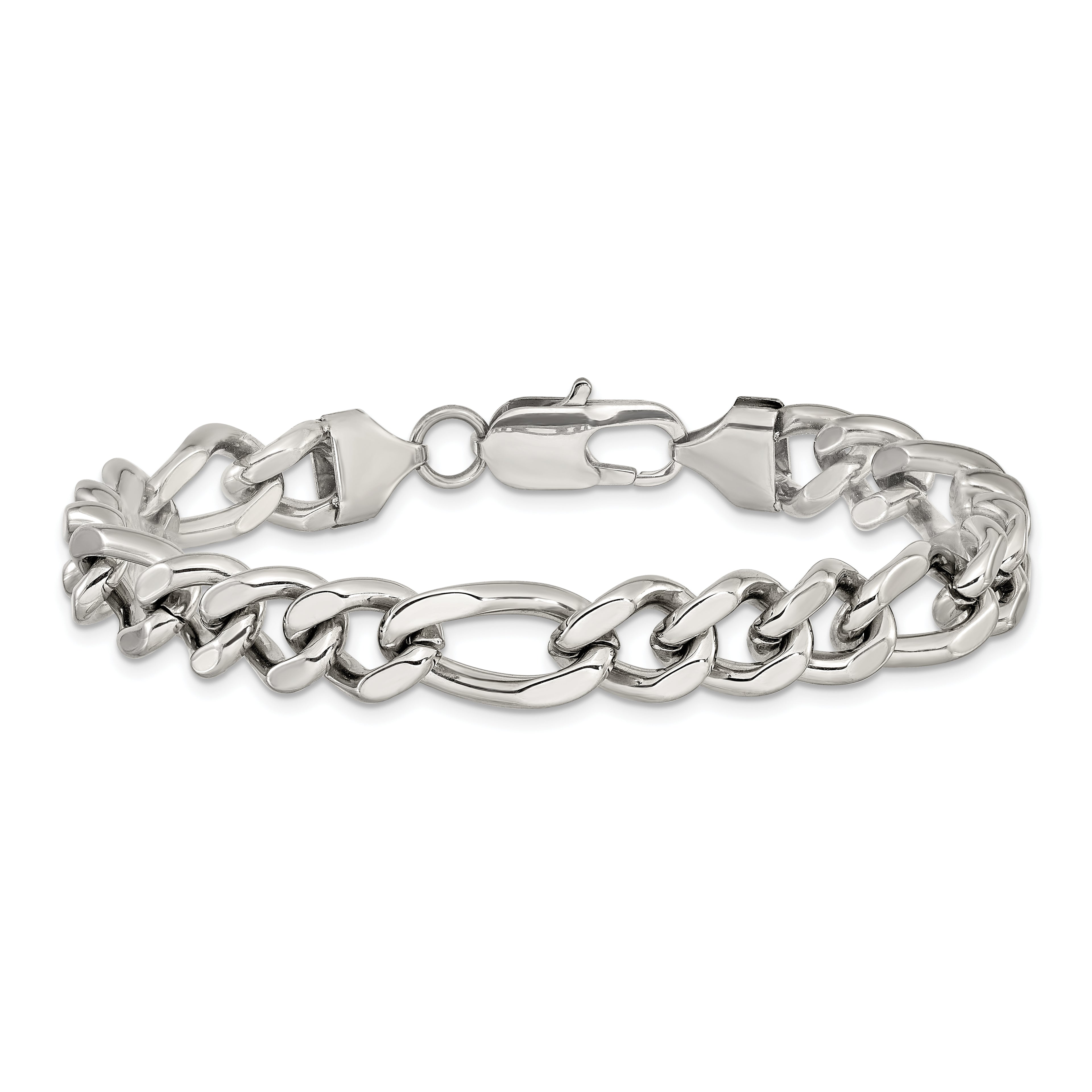 Men's Polished Stainless Steel Figaro Chain Bracelet 9mm