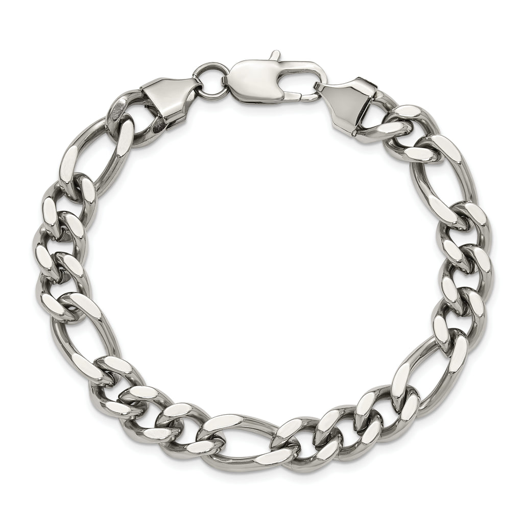 Men's Polished Stainless Steel Figaro Chain Bracelet 9mm