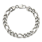 Men's Polished Stainless Steel Figaro Chain Bracelet 9mm