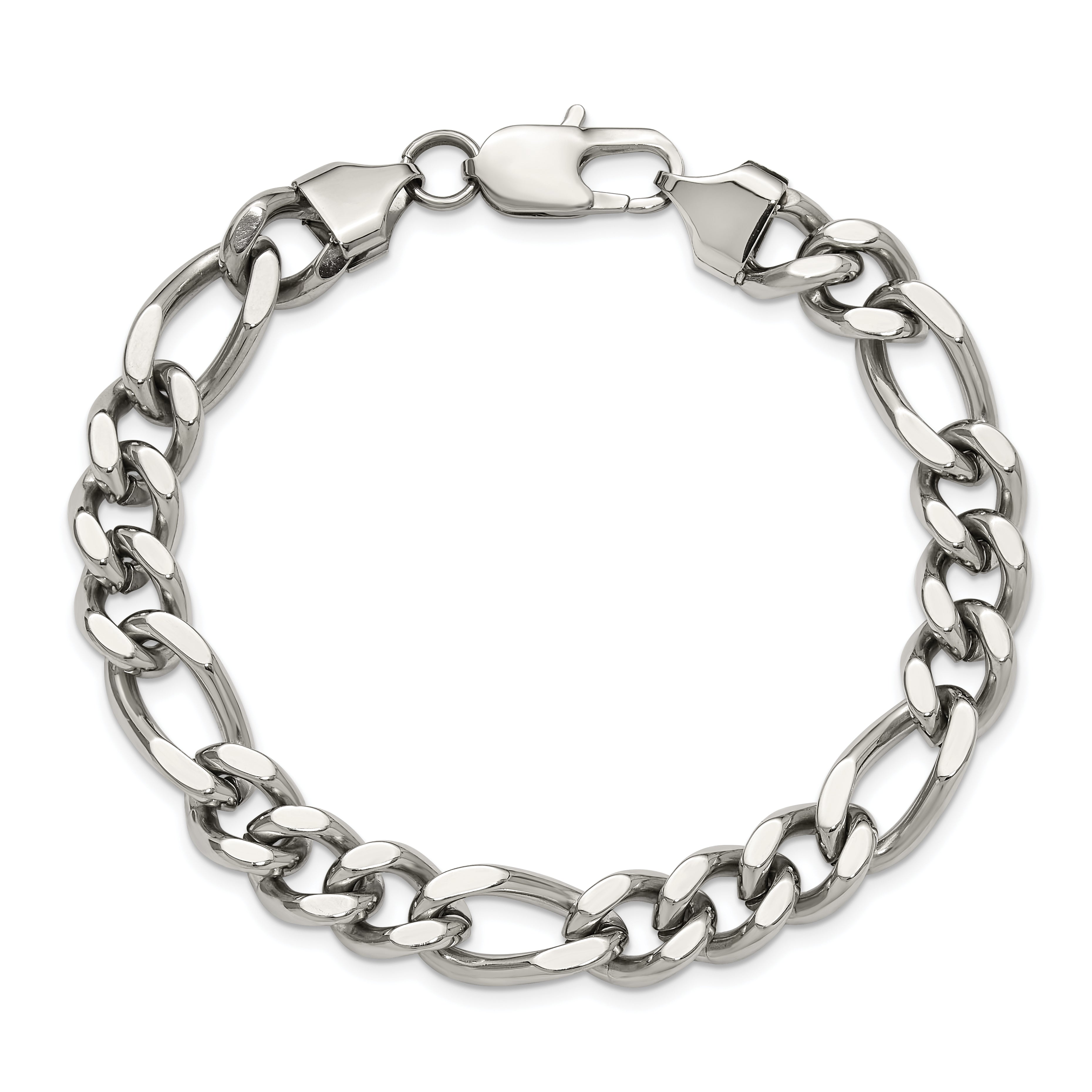 Men's Polished Stainless Steel Figaro Chain Bracelet 9mm