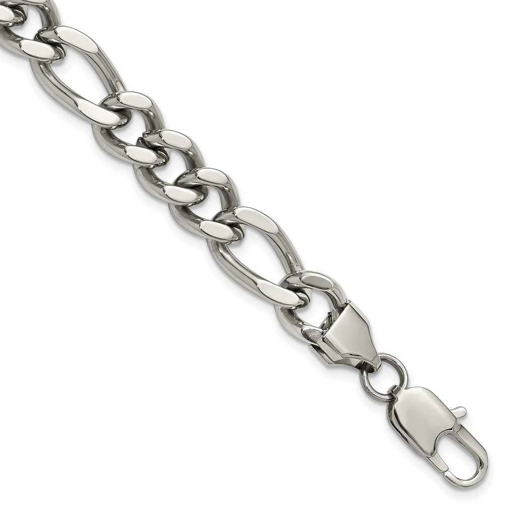 Men's Polished Stainless Steel Figaro Chain Bracelet 9mm