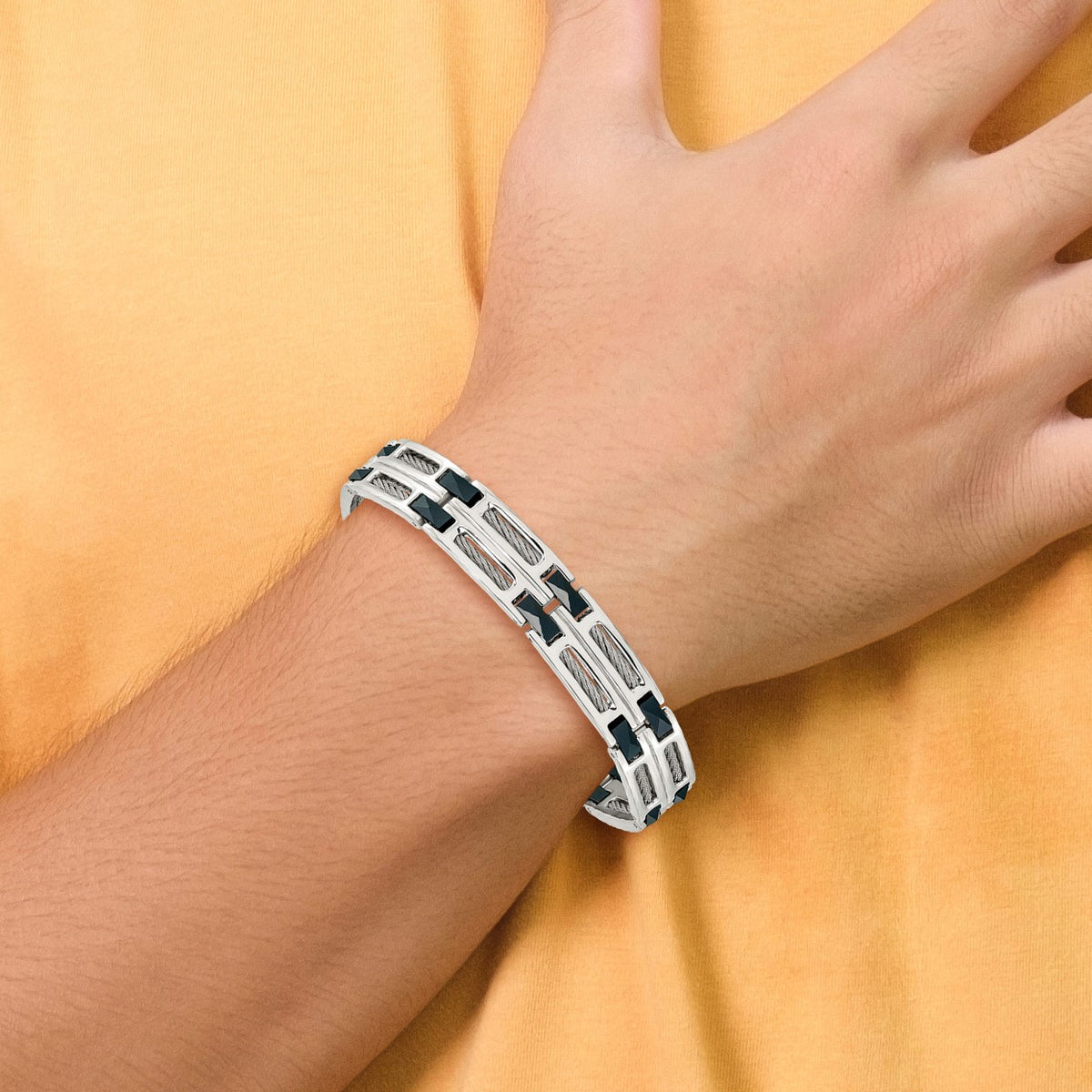 Chisel Men's Cable Inlay Link Bracelet in Stainless Steel, 8.8 Inch - Sophia Jewelers