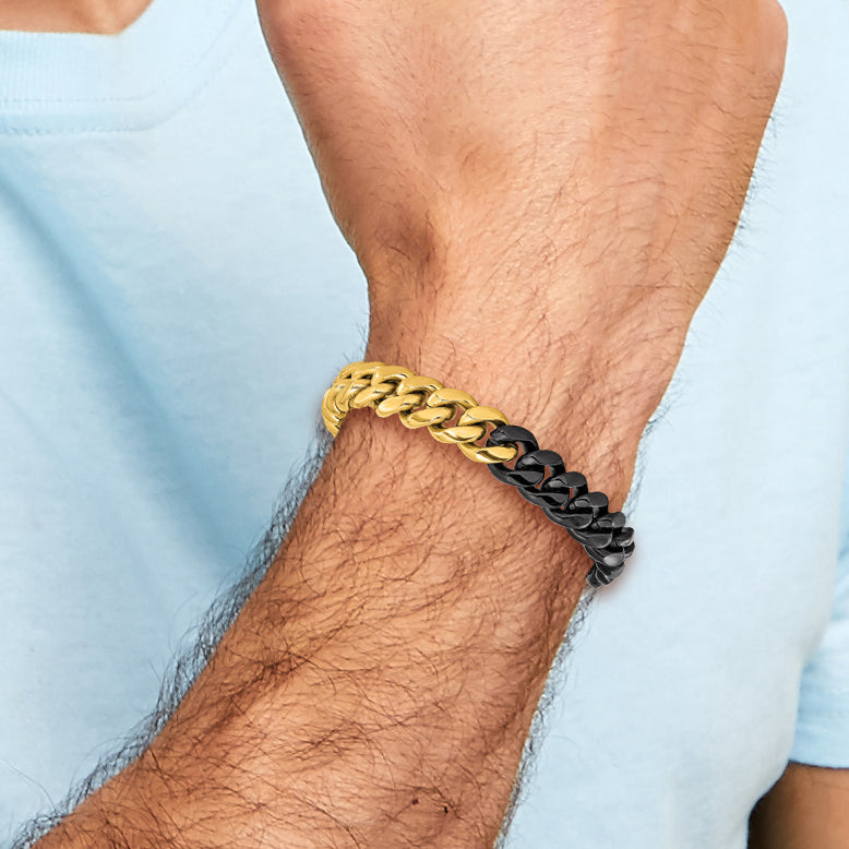 Men's Polished Gold-Tone Stainless Steel Curb Chain Bracelet 12mm