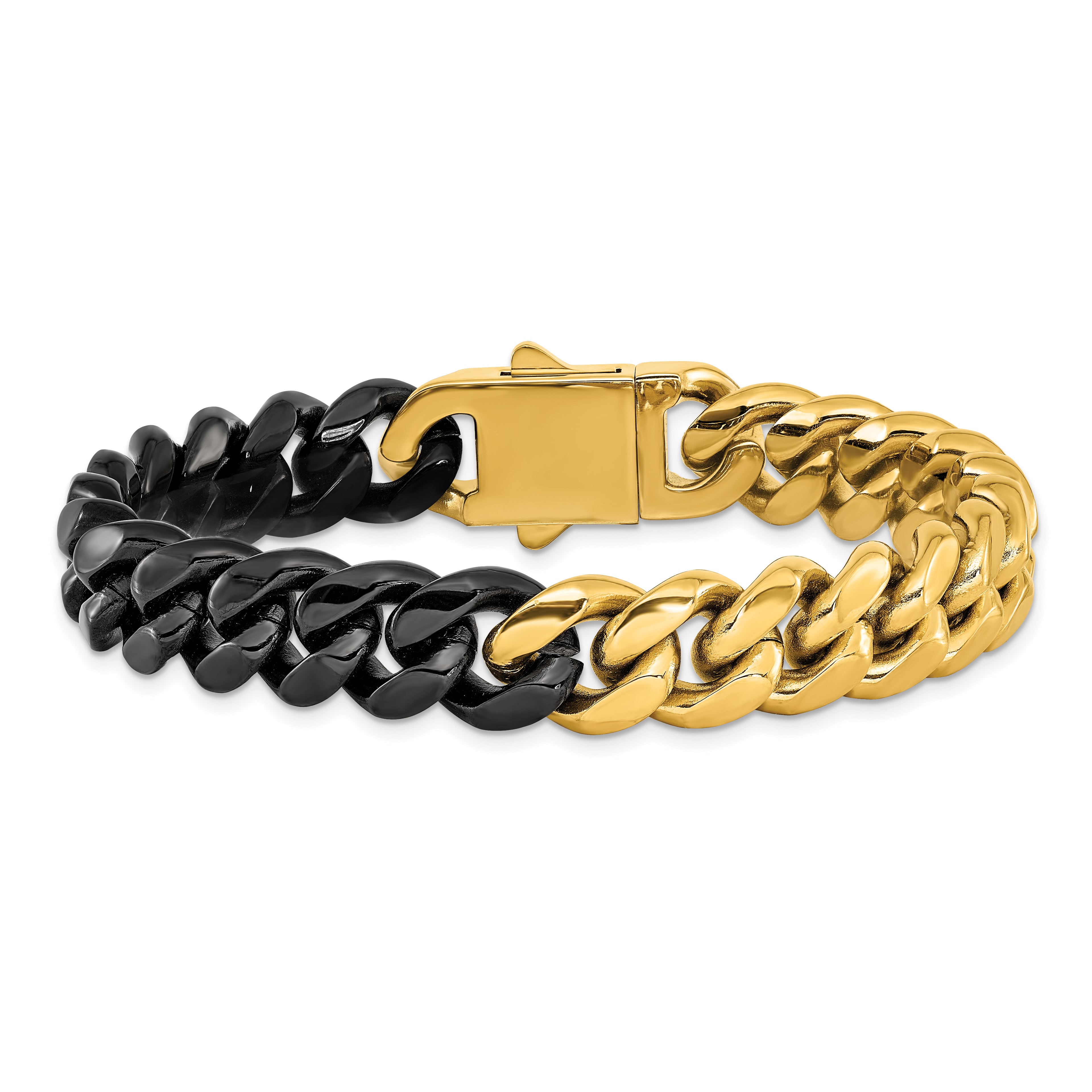 Men's Polished Gold-Tone Stainless Steel Curb Chain Bracelet 12mm
