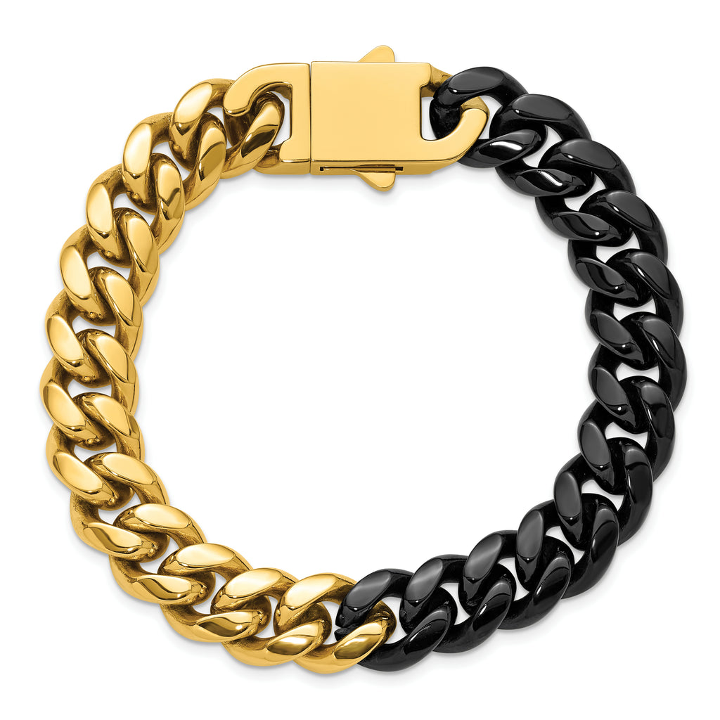 Men's Polished Gold-Tone Stainless Steel Curb Chain Bracelet 12mm