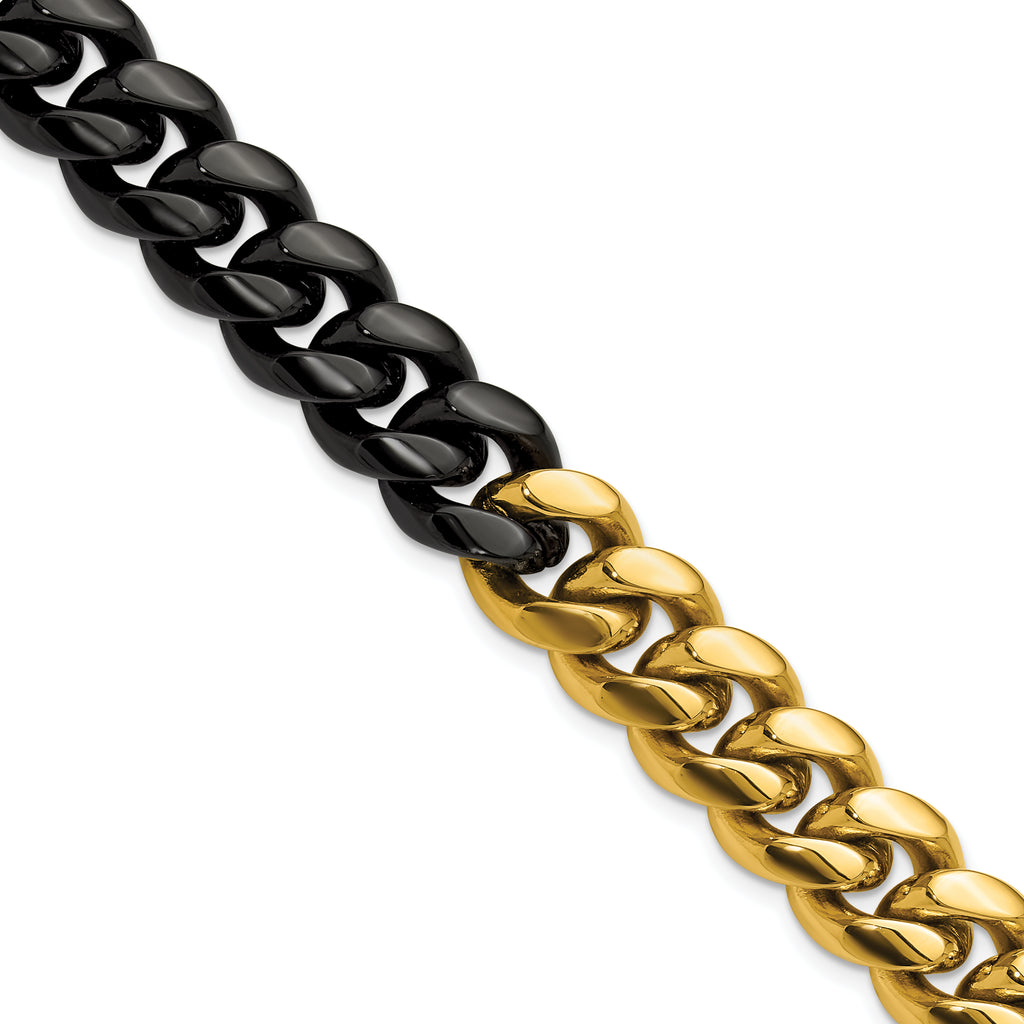Men's Polished Gold-Tone Stainless Steel Curb Chain Bracelet 12mm