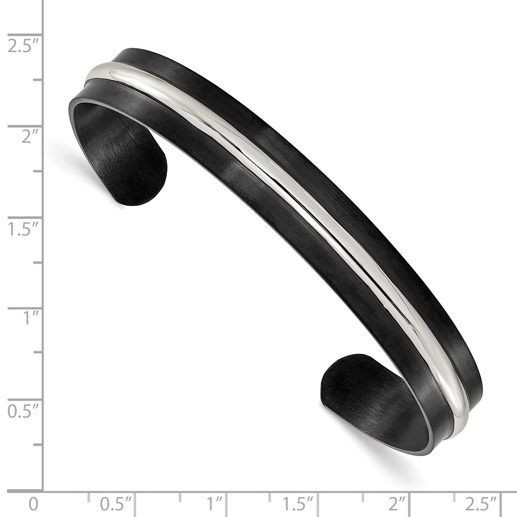 Men's Brushed and Polished Black Stainless Steel Bangle Bracelet 10mm