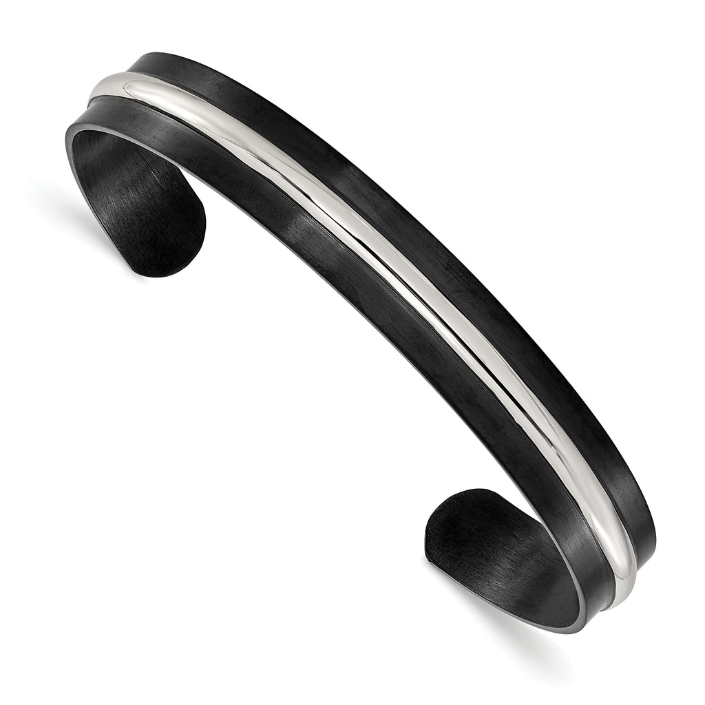 Men's Brushed and Polished Black Stainless Steel Bangle Bracelet 10mm