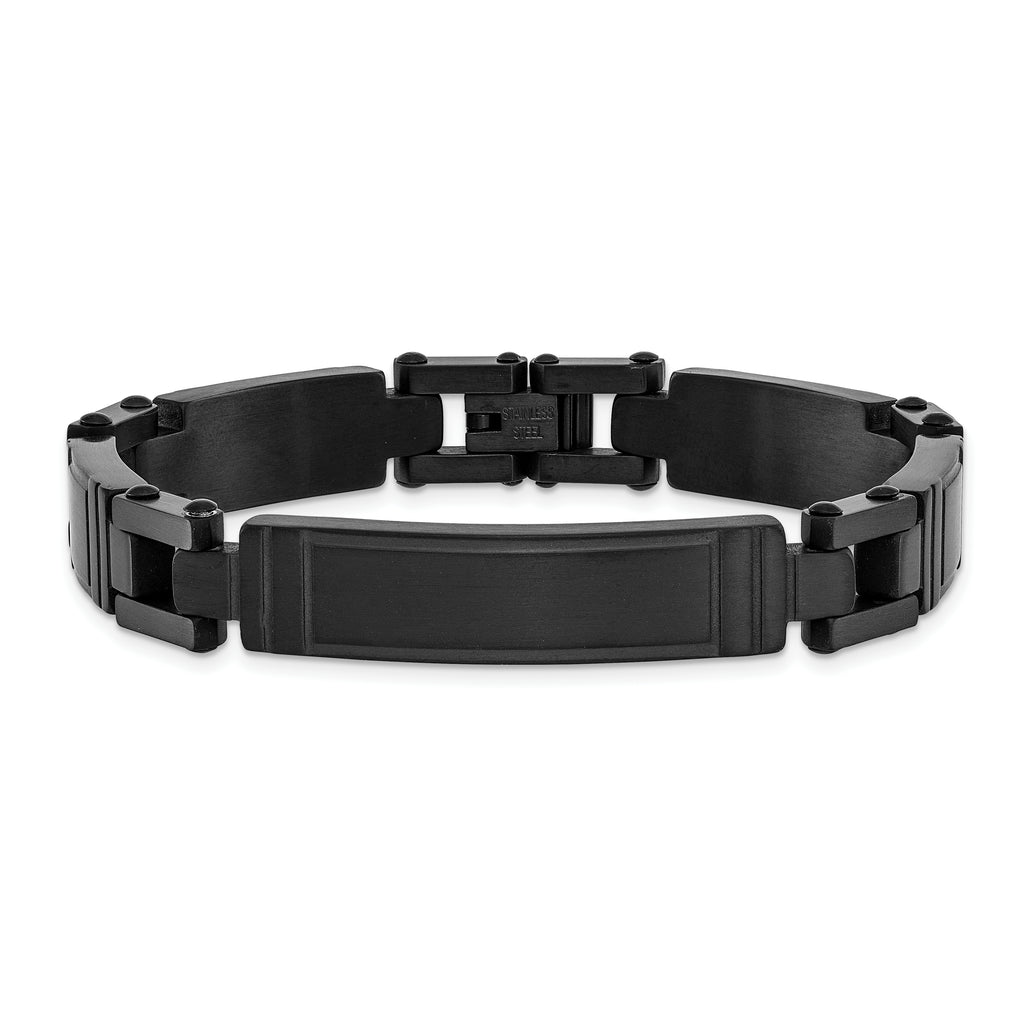 Men's Brushed Black Stainless Steel ID Bracelet 10.5mm