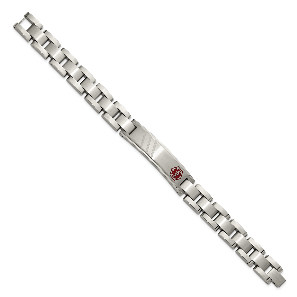 Men's Brushed and Polished Red Enamel Stainless Steel Bracelet 12mm