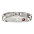 Men's Brushed and Polished Red Enamel Stainless Steel Bracelet 12mm