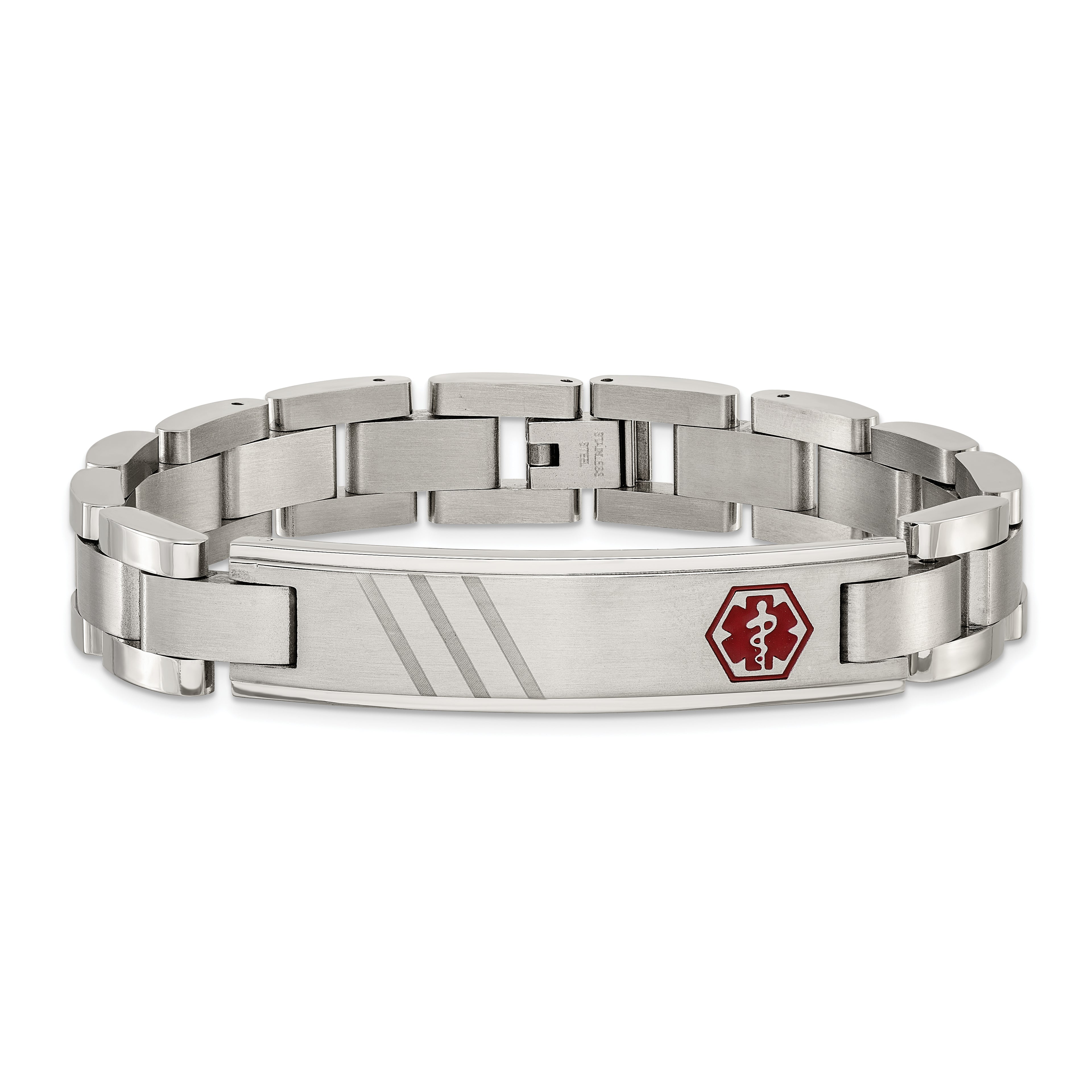 Men's Brushed and Polished Red Enamel Stainless Steel Bracelet 12mm