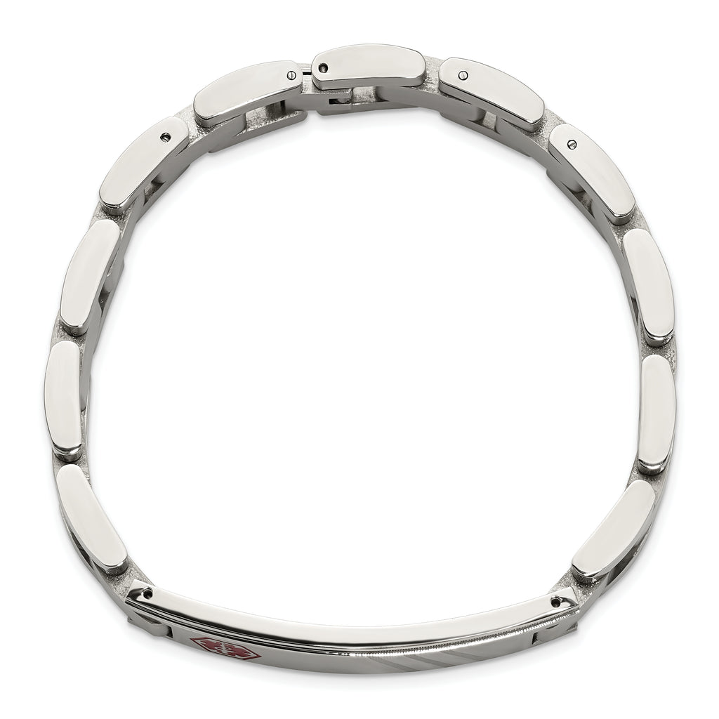 Men's Brushed and Polished Red Enamel Stainless Steel Bracelet 12mm