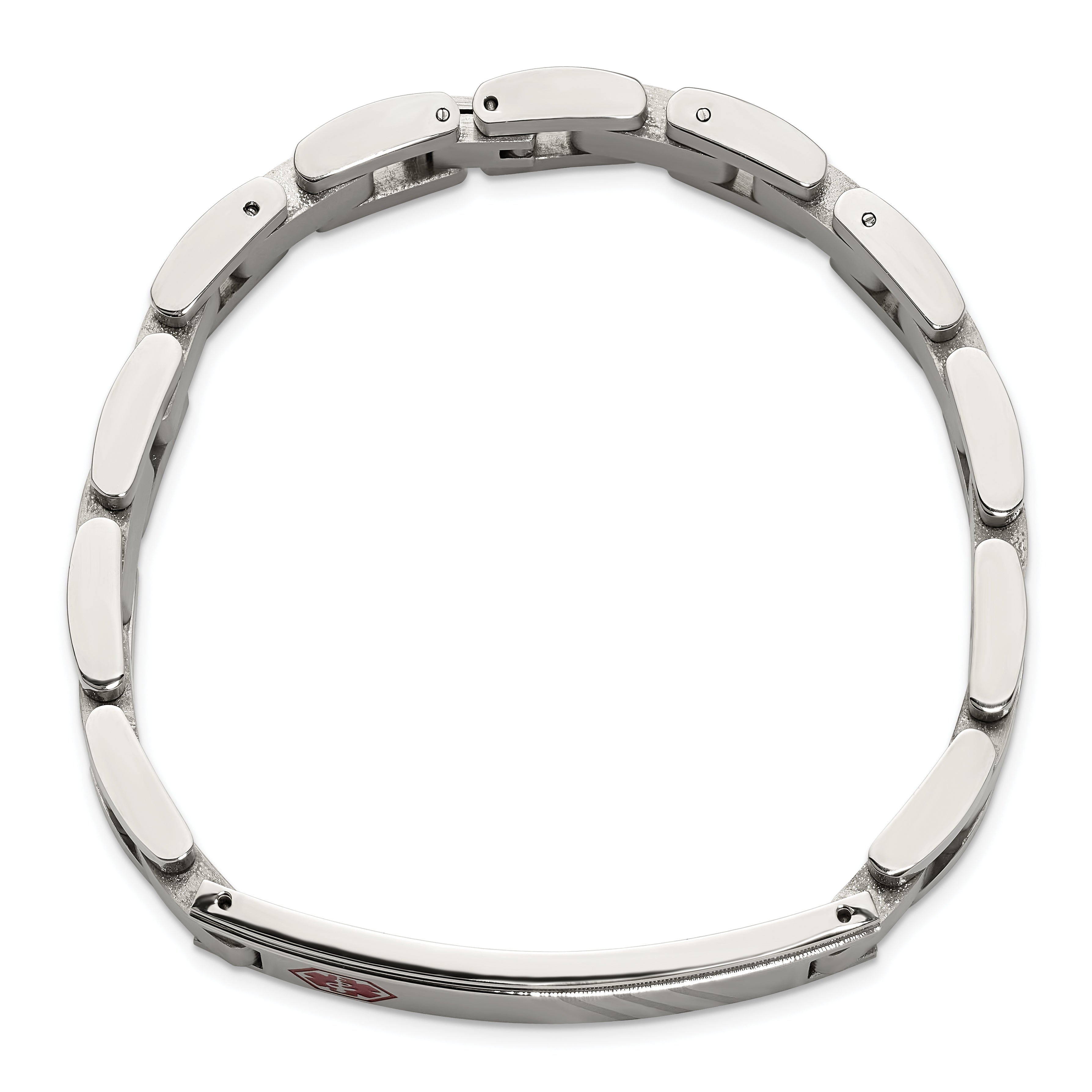 Men's Brushed and Polished Red Enamel Stainless Steel Bracelet 12mm