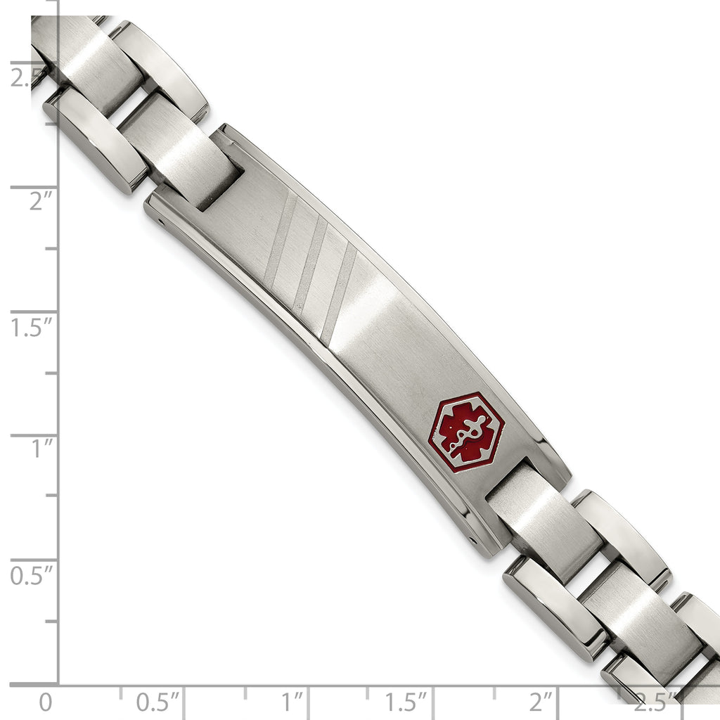 Men's Brushed and Polished Red Enamel Stainless Steel Bracelet 12mm