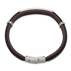 Men's Brushed Leather Stainless Steel ID Bracelet 10mm