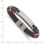 Men's Brushed Leather Stainless Steel ID Bracelet 10mm