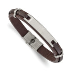 Men's Brushed Leather Stainless Steel ID Bracelet 10mm