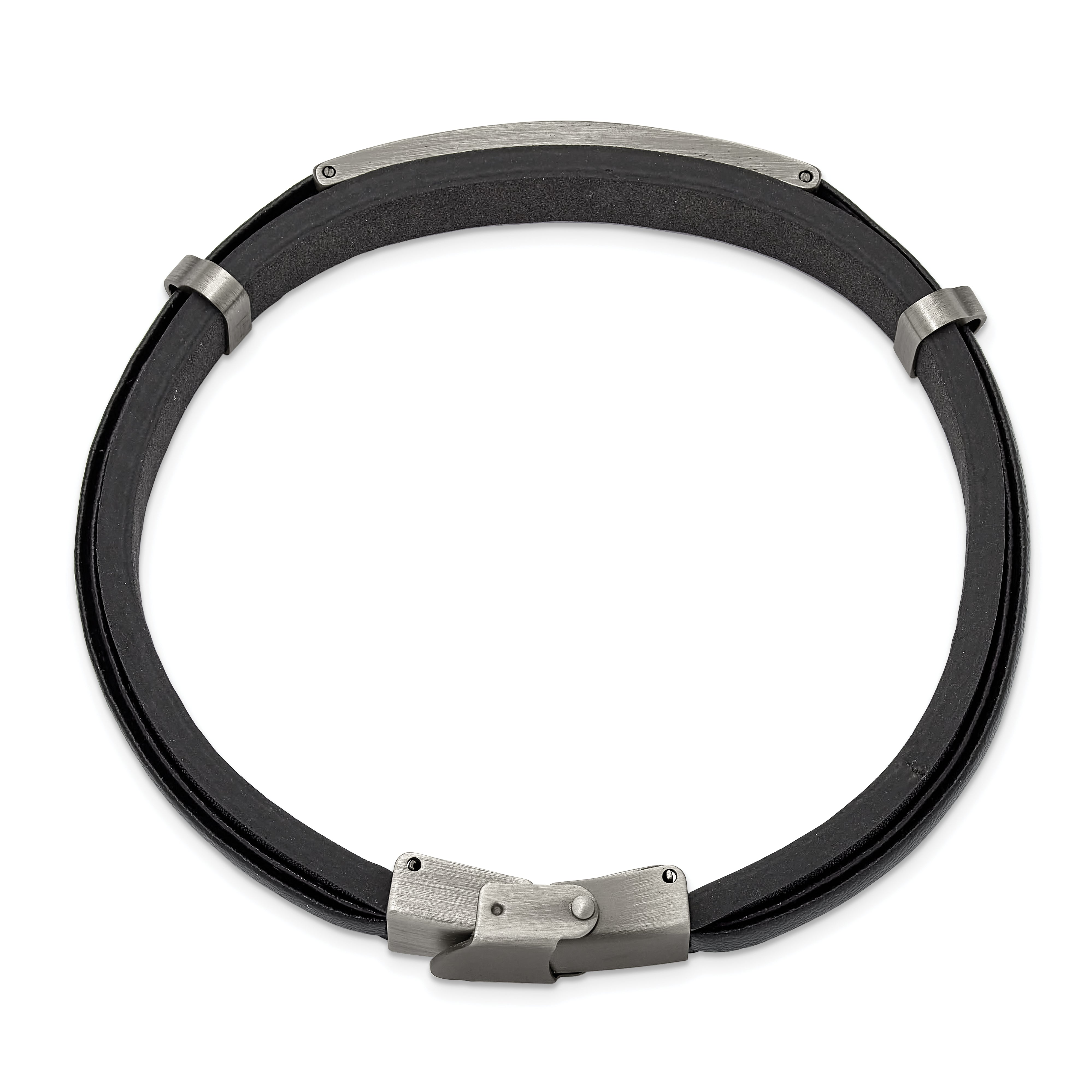Men's Antiqued Leather Stainless Steel ID Bracelet 9.5mm Secondary image