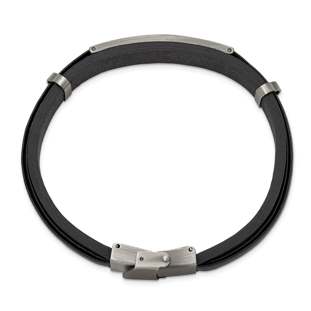 Men's Antiqued Leather Stainless Steel ID Bracelet 9.5mm