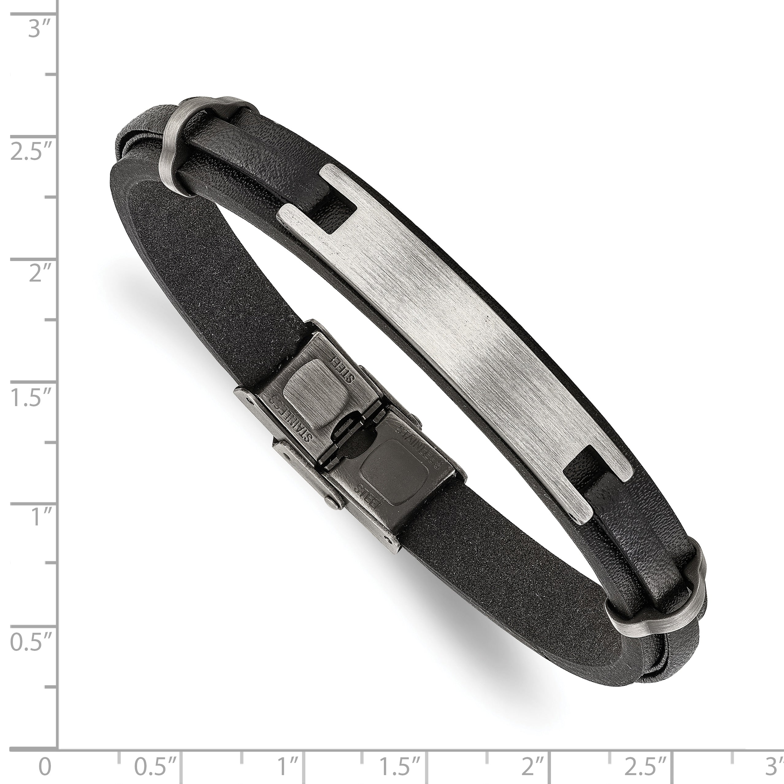 Men's Antiqued Leather Stainless Steel ID Bracelet 9.5mm