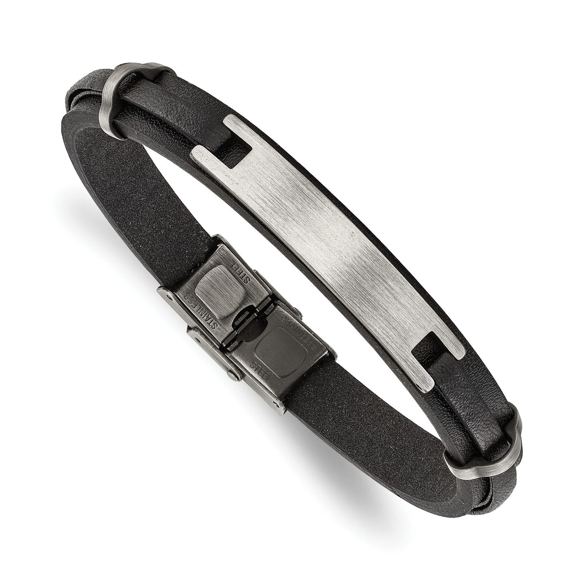 Chisel Men's Black Leather ID Bracelet in Stainless Steel, 9.5mm - Sophia Jewelers Main image