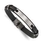 Men's Antiqued Leather Stainless Steel ID Bracelet 9.5mm