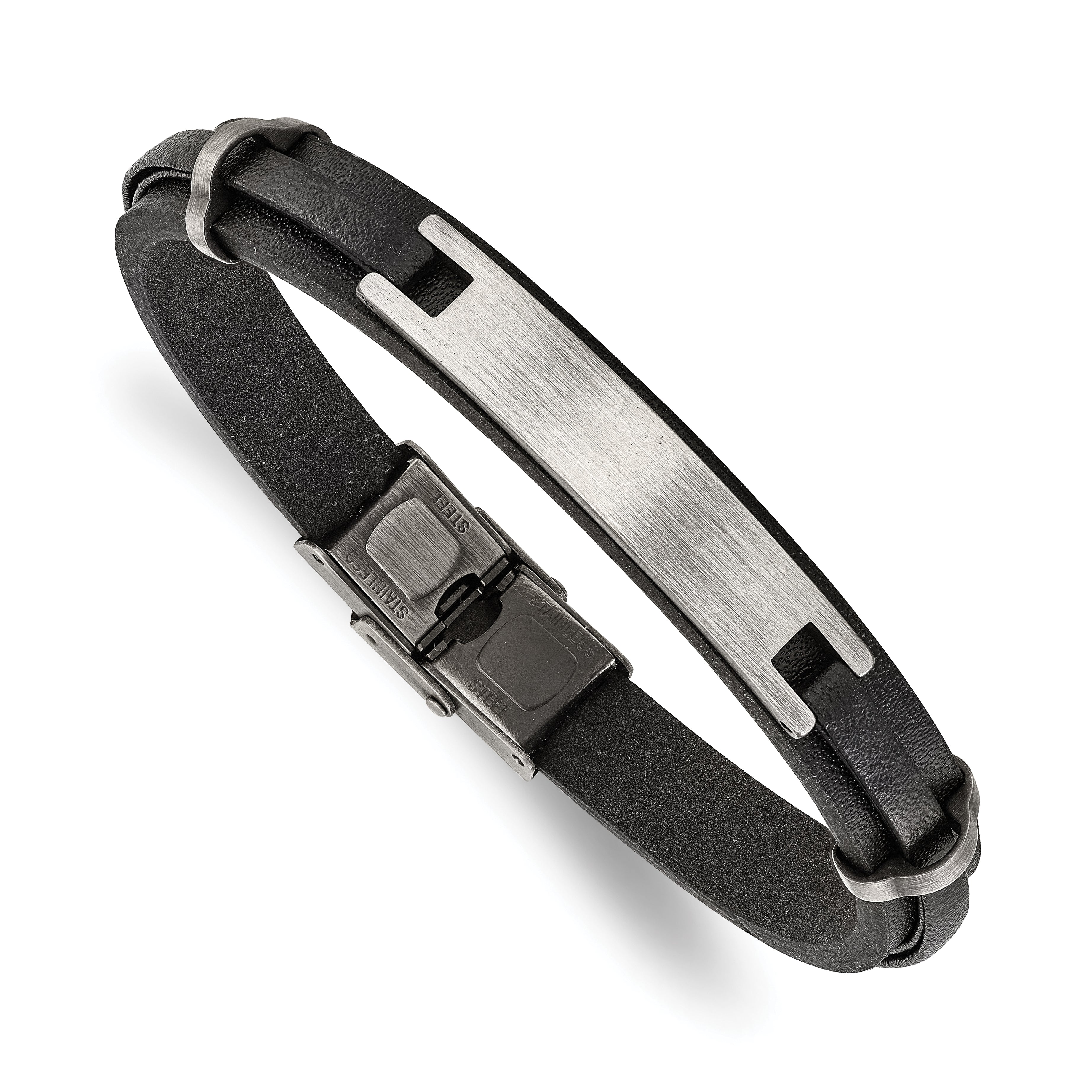 Men's Antiqued Leather Stainless Steel ID Bracelet 9.5mm