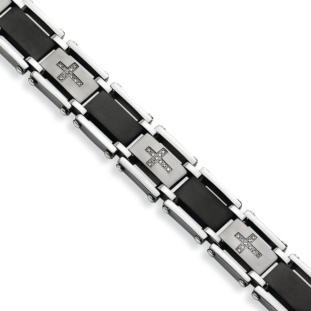 Stainless Steel Brushed and Polished Black IP-plated with 1/4 carat Diamond Bracelet for Men Main image