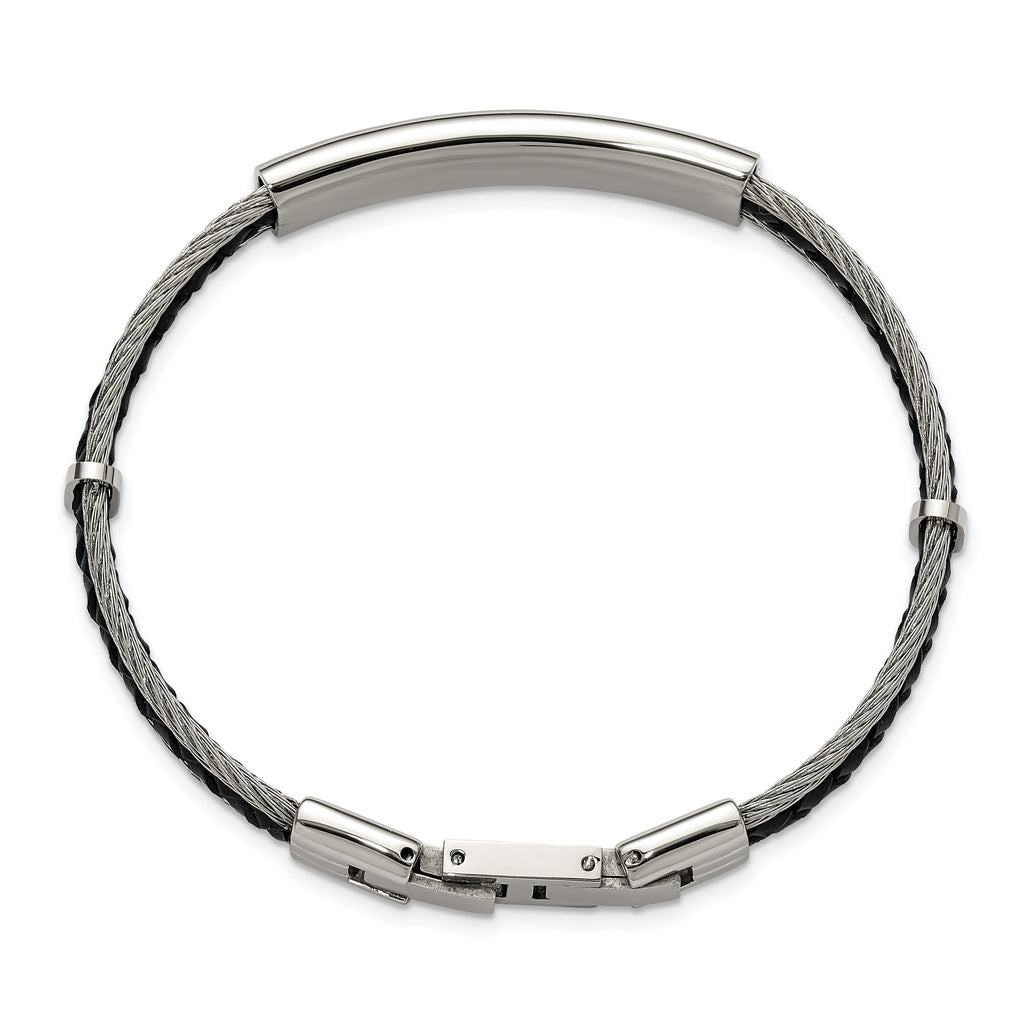 Brushed and Polished Braided Stainless Steel ID Bracelet 7mm