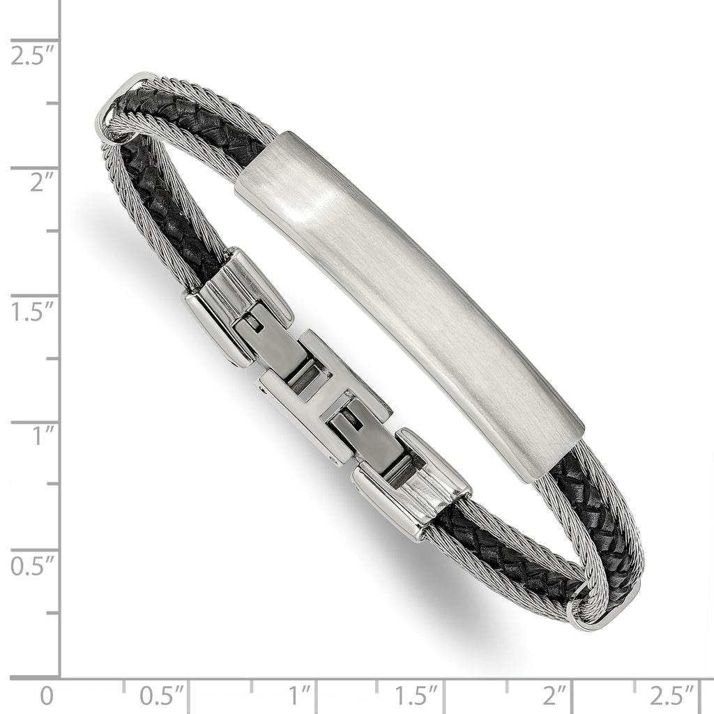 Brushed and Polished Braided Stainless Steel ID Bracelet 7mm