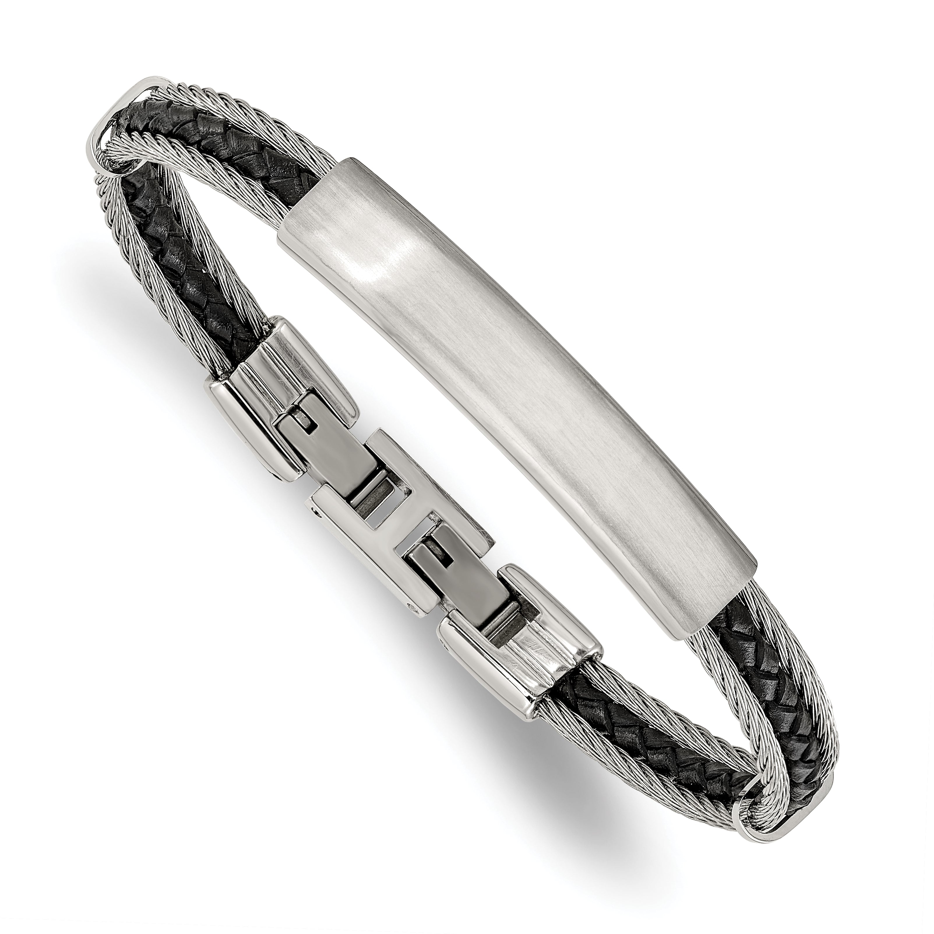 Brushed and Polished Braided Stainless Steel ID Bracelet 7mm Main image