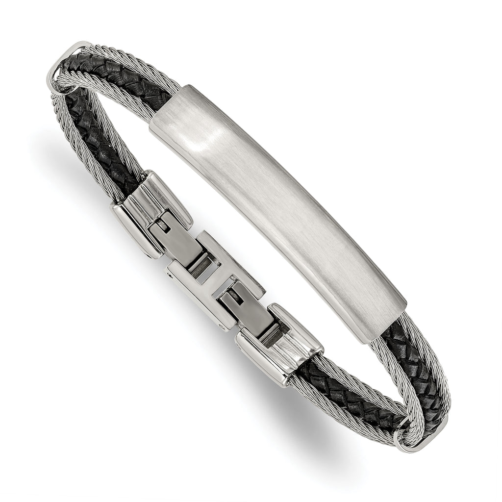 Brushed and Polished Braided Stainless Steel ID Bracelet 7mm