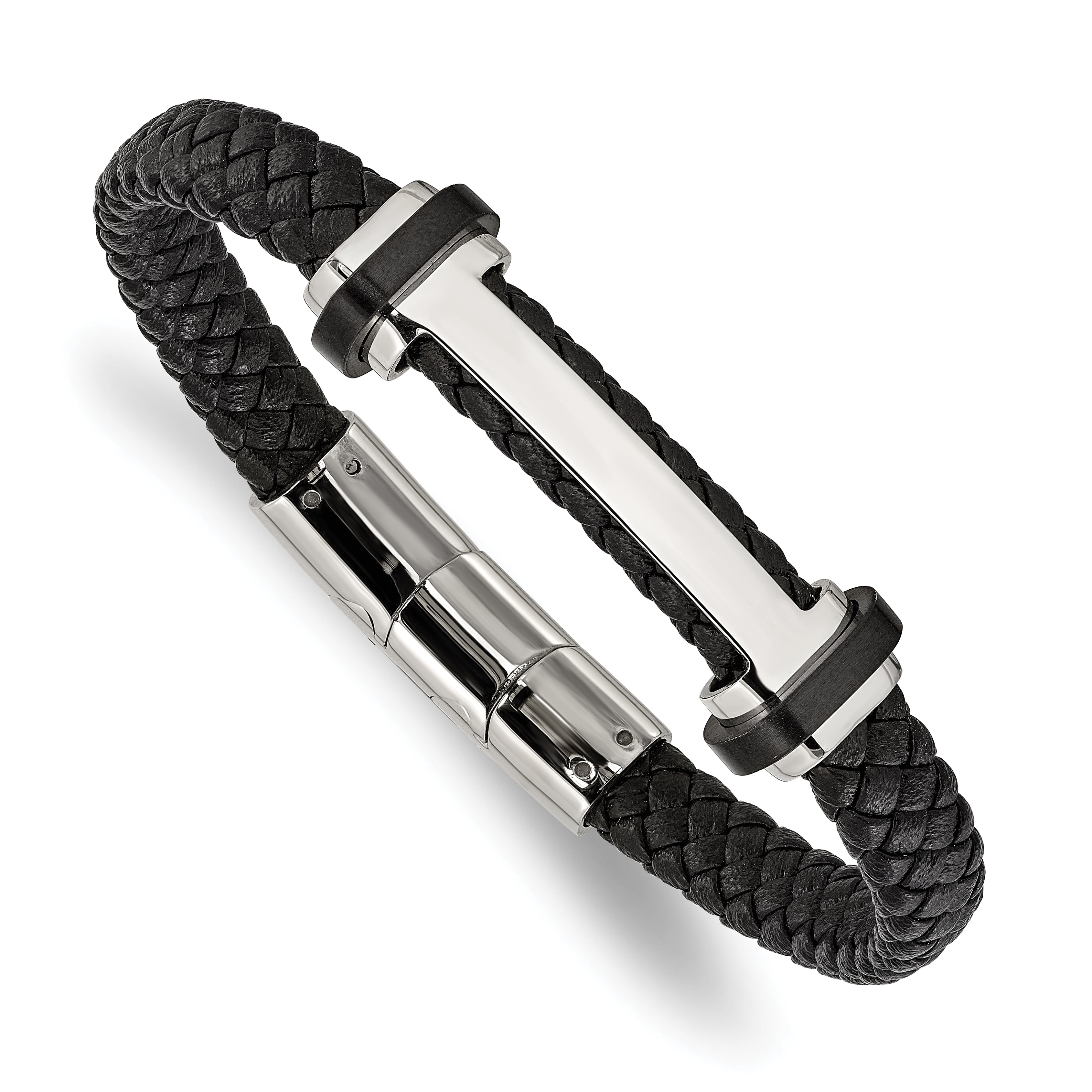 Men's Polished Braided Stainless Steel Bracelet 8mm 8.5in Main image