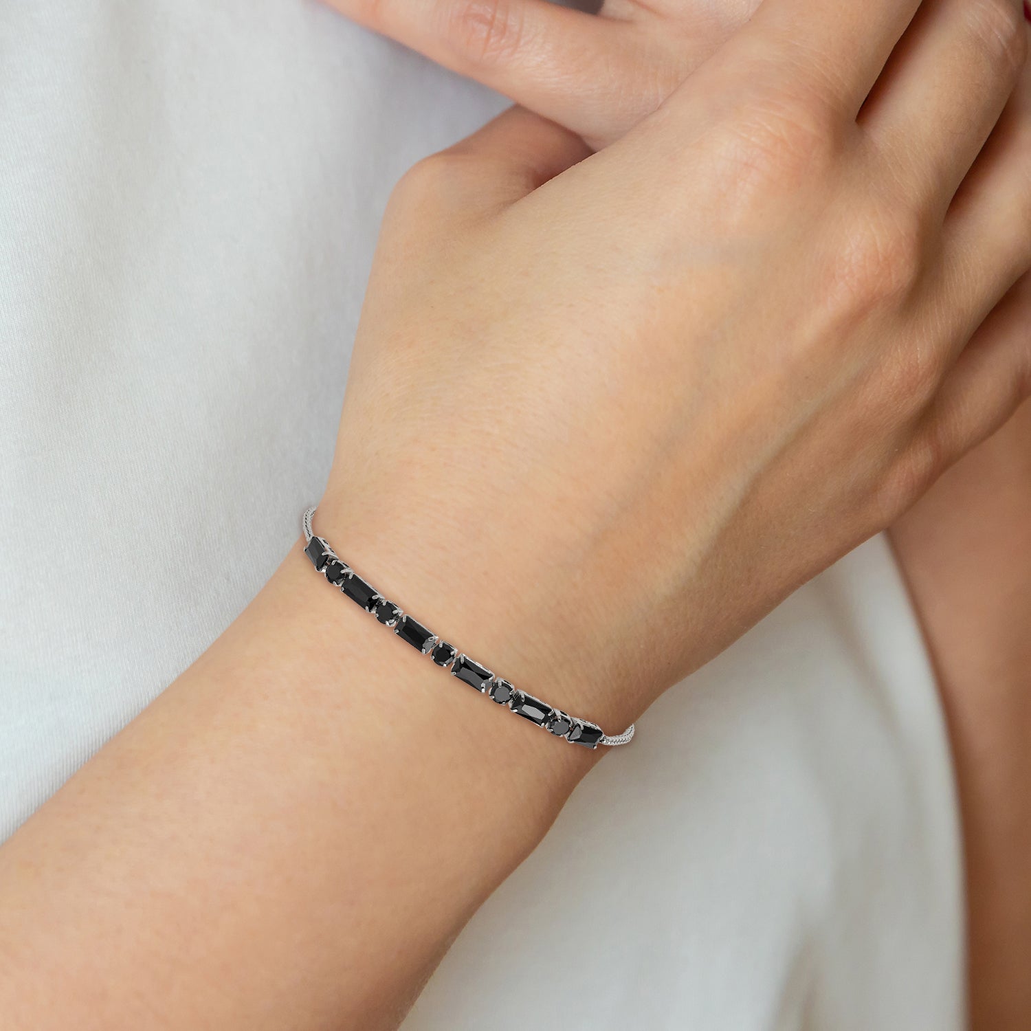 Polished Black Cubic Zirconia Stainless Steel Bracelet 1.4mm