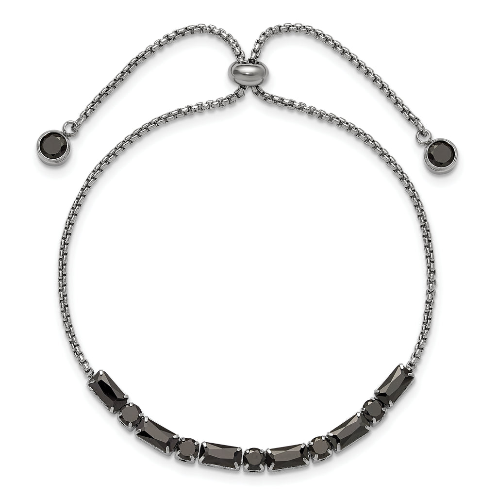 Polished Black Cubic Zirconia Stainless Steel Bracelet 1.4mm