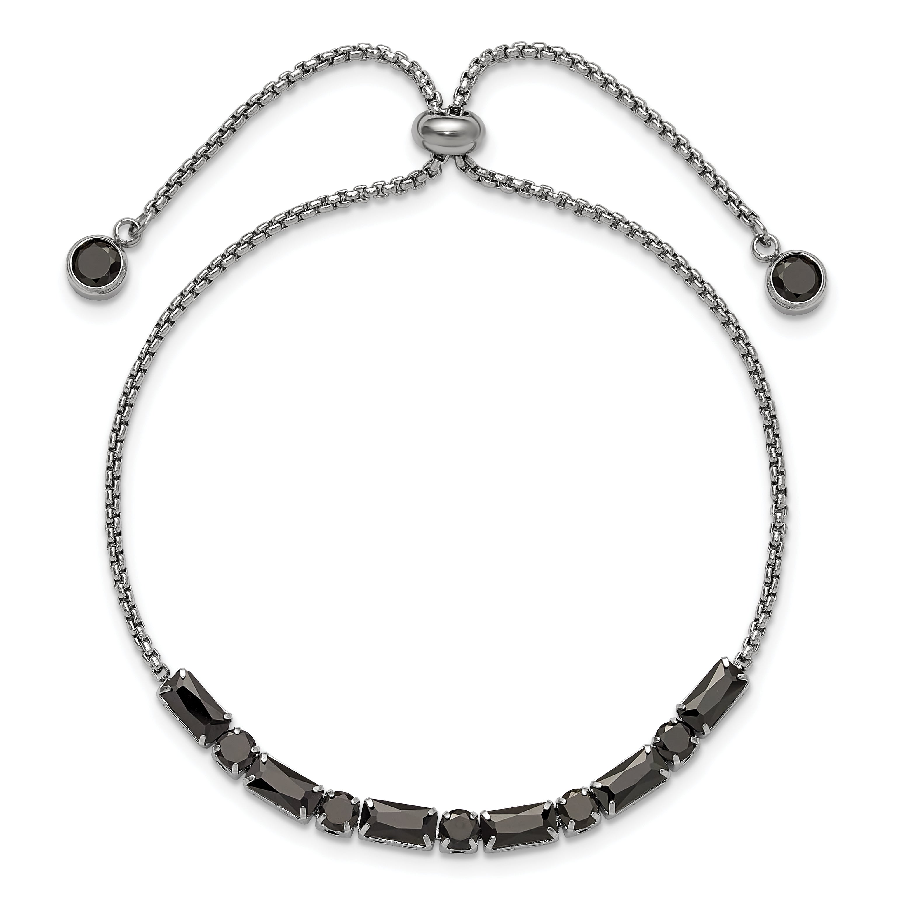 Polished Black Cubic Zirconia Stainless Steel Bracelet 1.4mm