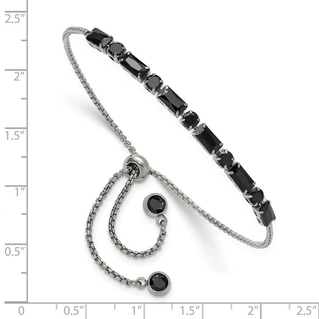 Polished Black Cubic Zirconia Stainless Steel Bracelet 1.4mm