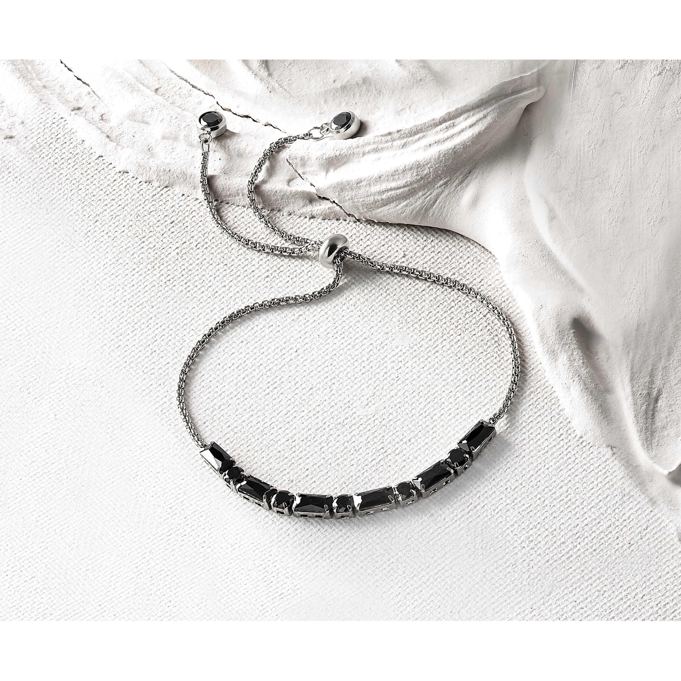 Polished Black Cubic Zirconia Stainless Steel Bracelet 1.4mm