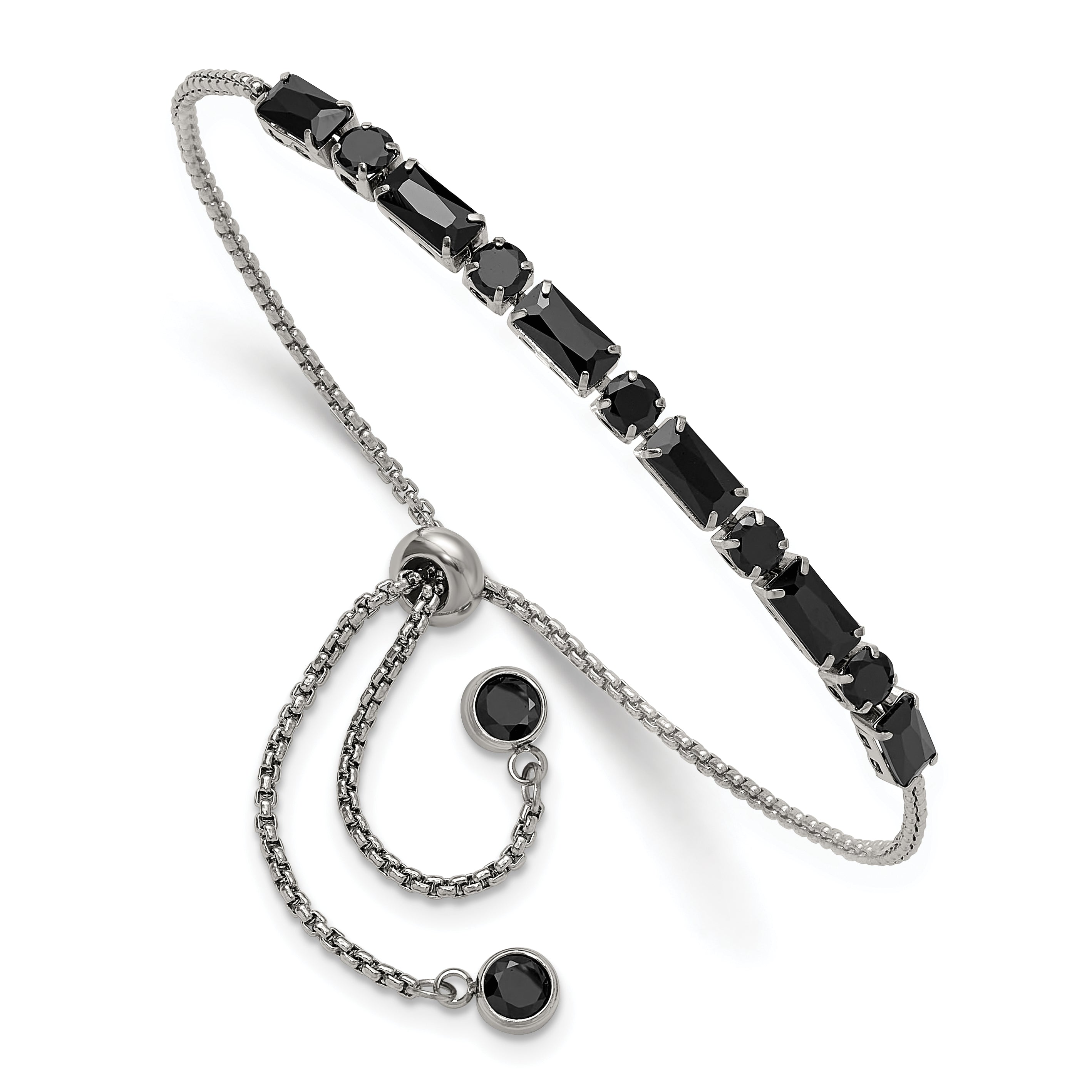 Polished Black Cubic Zirconia Stainless Steel Bracelet 1.4mm Main image