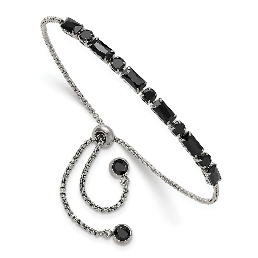 Polished Black Cubic Zirconia Stainless Steel Bracelet 1.4mm