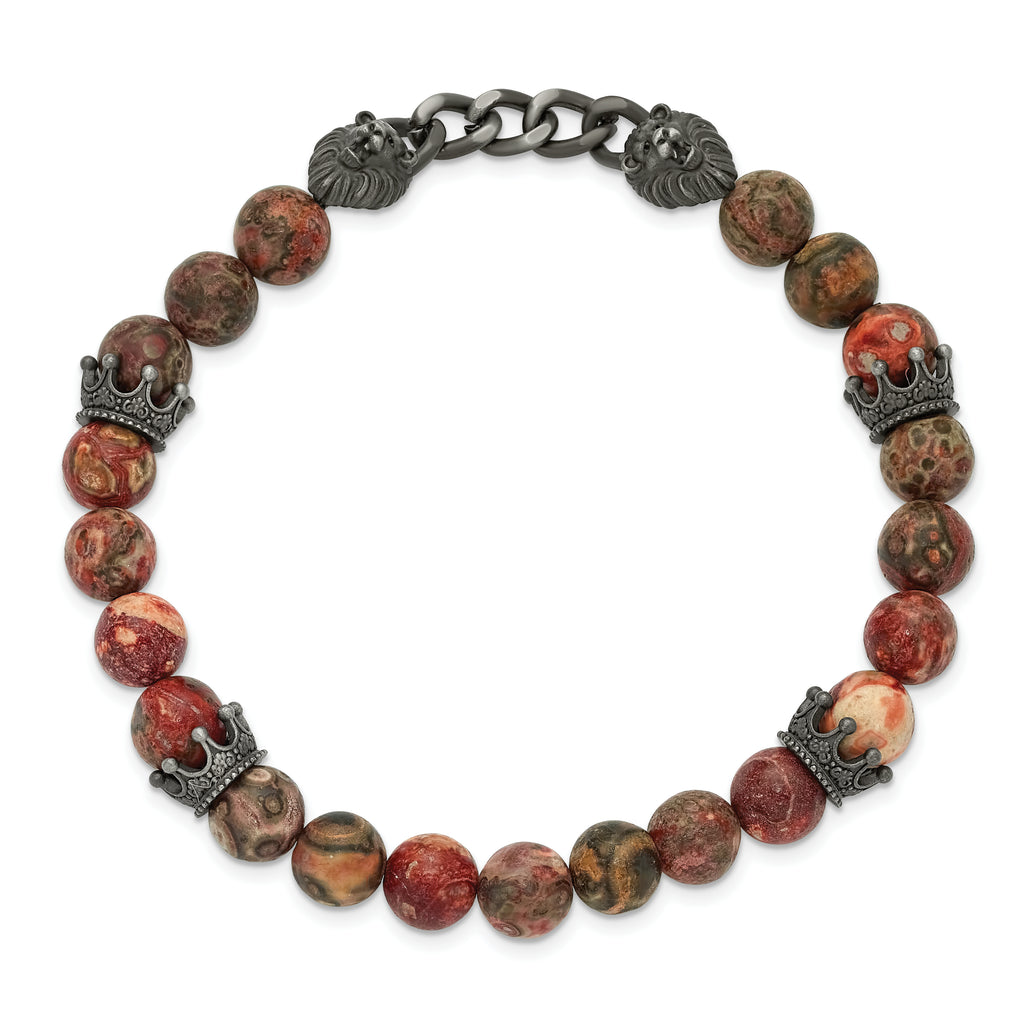 Antiqued Crown Stainless Steel Bracelet 8mm