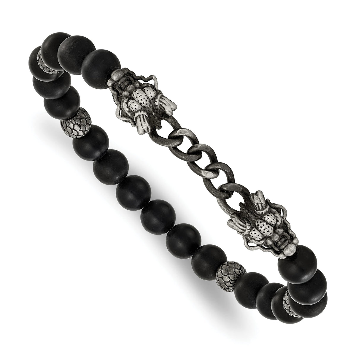 Heads Agate and Onyx Beaded Bracelet in Stainless Steel, 8mm Stretch - Sophia Jewelers Main image