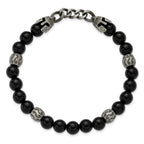 Antiqued Black Agate Stainless Steel Bracelet 8mm