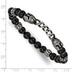 Antiqued Black Agate Stainless Steel Bracelet 8mm