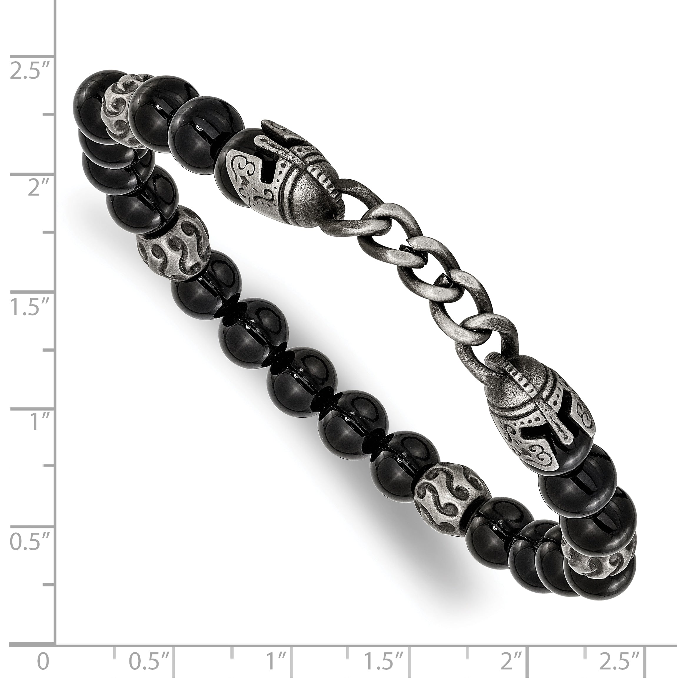 Antiqued Black Agate Stainless Steel Bracelet 8mm