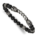 Antiqued Black Agate Stainless Steel Bracelet 8mm